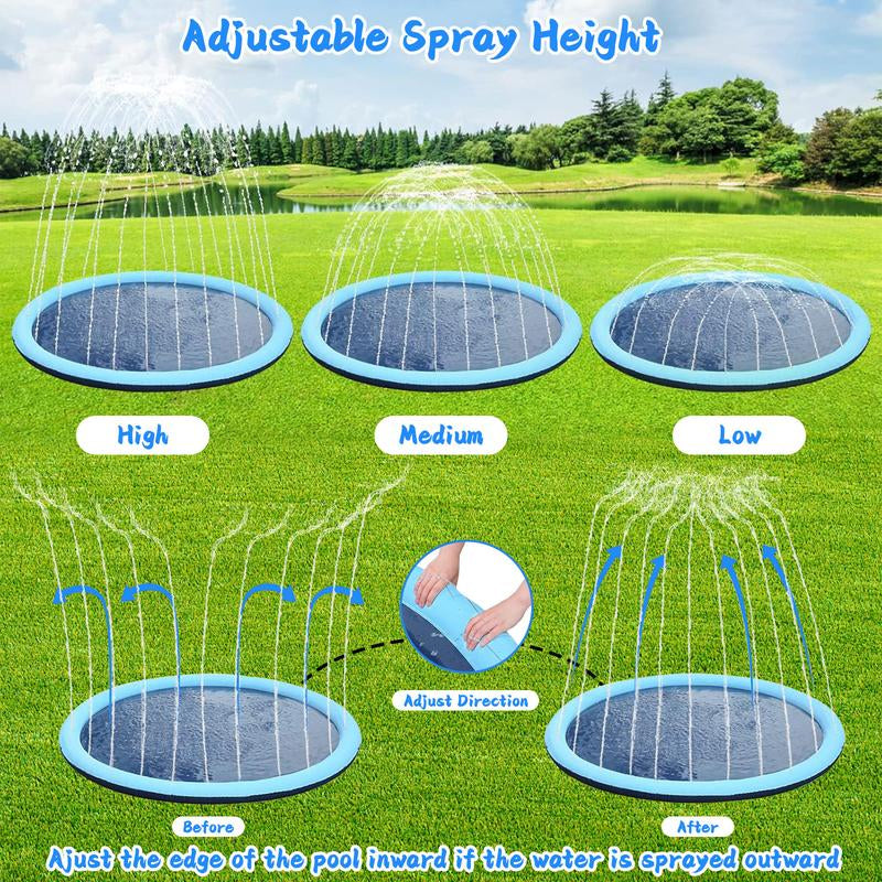 Qyeah 67Inch Splash Pad for Dog Non-Slip Sprinkler Pool Large Summer Outdoor Water Toys Thickened Splash Play Mat for Girls Boys Pet