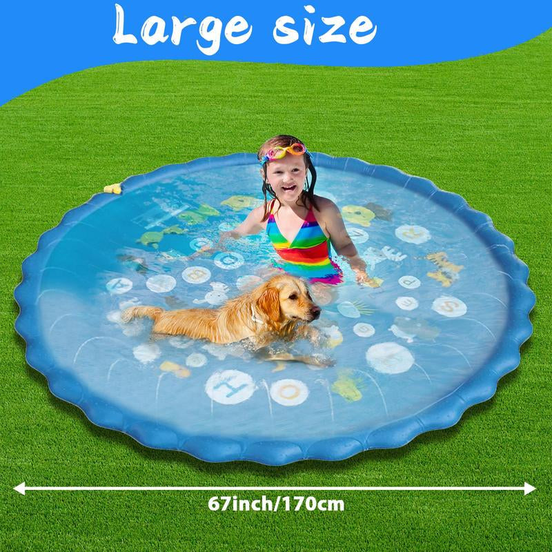 Qyeah 67Inch Splash Pad for Dog Non-Slip Sprinkler Pool Large Summer Outdoor Water Toys Thickened Splash Play Mat for Girls Boys Pet