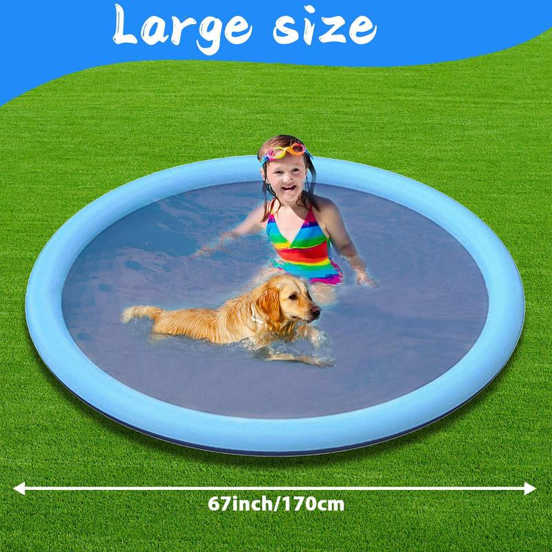 Qyeah 67Inch Splash Pad for Dog Non-Slip Sprinkler Pool Large Summer Outdoor Water Toys Thickened Splash Play Mat for Girls Boys Pet