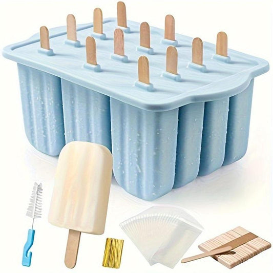 Pastel Silicone Popsicle Mold, 1 Set Ice Cream Mold with 50Pcs Popsicle Stick & 50Pcs Bag & 50Pcs Straps & Cleaning Brush, Homemade Dessert Popsicle Maker for Home Kitchen, Kitchenware