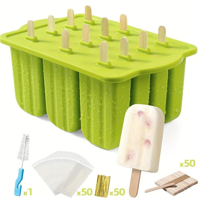 Pastel Silicone Popsicle Mold, 1 Set Ice Cream Mold with 50Pcs Popsicle Stick & 50Pcs Bag & 50Pcs Straps & Cleaning Brush, Homemade Dessert Popsicle Maker for Home Kitchen, Kitchenware