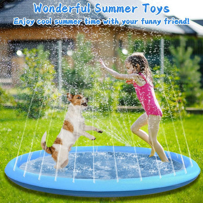 Qyeah 67Inch Splash Pad for Dog Non-Slip Sprinkler Pool Large Summer Outdoor Water Toys Thickened Splash Play Mat for Girls Boys Pet