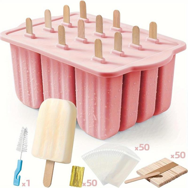 Pastel Silicone Popsicle Mold, 1 Set Ice Cream Mold with 50Pcs Popsicle Stick & 50Pcs Bag & 50Pcs Straps & Cleaning Brush, Homemade Dessert Popsicle Maker for Home Kitchen, Kitchenware