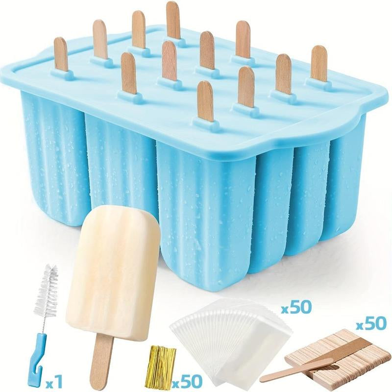 Pastel Silicone Popsicle Mold, 1 Set Ice Cream Mold with 50Pcs Popsicle Stick & 50Pcs Bag & 50Pcs Straps & Cleaning Brush, Homemade Dessert Popsicle Maker for Home Kitchen, Kitchenware