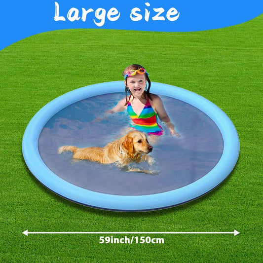 Qyeah 67Inch Splash Pad for Dog Non-Slip Sprinkler Pool Large Summer Outdoor Water Toys Thickened Splash Play Mat for Girls Boys Pet