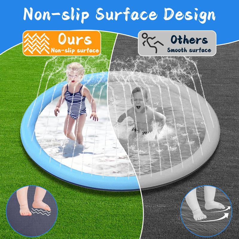 Qyeah 67Inch Splash Pad for Dog Non-Slip Sprinkler Pool Large Summer Outdoor Water Toys Thickened Splash Play Mat for Girls Boys Pet