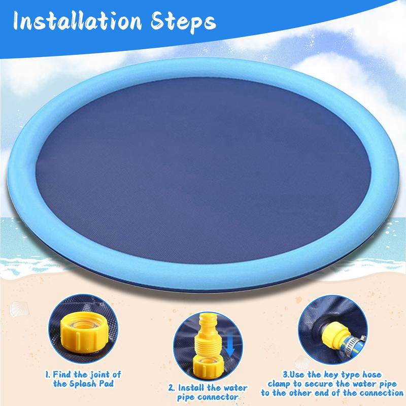 Qyeah 67Inch Splash Pad for Dog Non-Slip Sprinkler Pool Large Summer Outdoor Water Toys Thickened Splash Play Mat for Girls Boys Pet